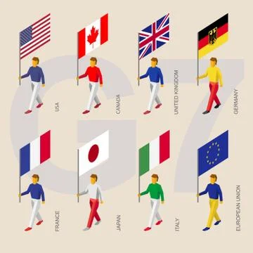 Isometric people with flags of Group of Seven (G7) Stock Illustration