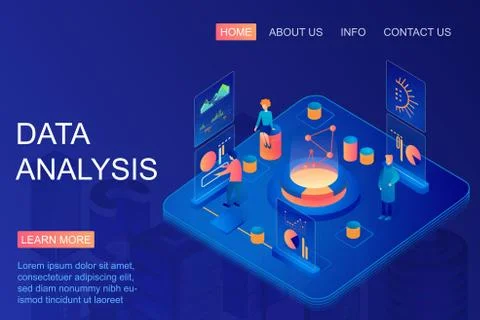 Isometric people working with graphs using data analysis. Web analytics and Stock Illustration