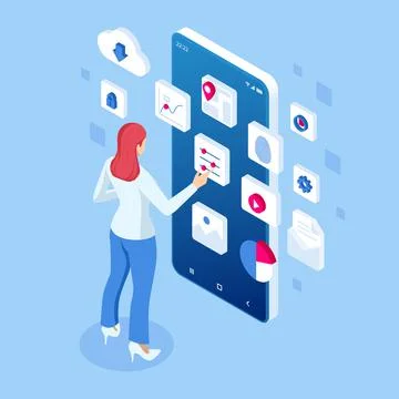 Isometric Personal Data Information App, Identity Private Concept. Digital data Stock Illustration