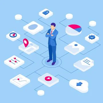 Isometric Personal Data Information App, Identity Private Concept. Digital data Stock Illustration