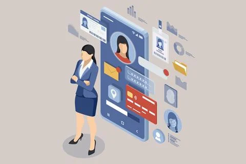 Isometric Personal data protection system of mobile applications. , Mobile Stockillustratie