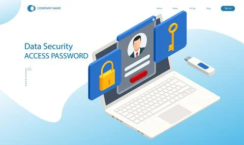 Isometric personal data protection web banner concept. Cyber security and Illustrazione stock