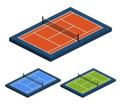 Isometric perspective Vector Illustration set Of Tennis Court with different  イラスト素材