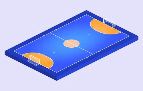 Isometric Perspective view Field for futsal. Orange Outline of lines futsal f Stock Illustration