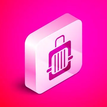 Isometric Pet carry case icon isolated on pink background. Carrier for animal Stock Illustration
