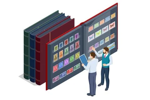 Isometric Philately and Marks Collection Concept. Old vintage collectible Stock Illustration