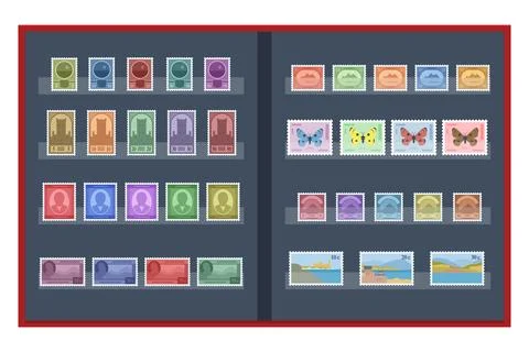 Isometric Philately and Marks Collection Concept. Old vintage collectible Stock Illustration