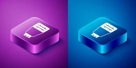 Isometric Photo camera flash icon isolated on blue and purple background. Squ Stock Illustration