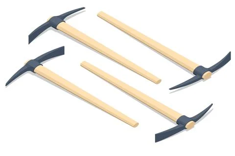 Isometric Pick icons, Mattock. Pick axe isolated illustration on white Stock Illustration
