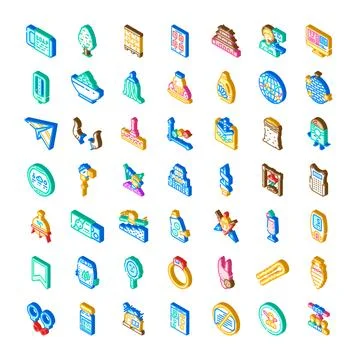 Isometric pictogram collection representing different objects and concepts 스톡 일러스트