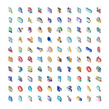 Isometric pictogram set representing diverse daily life concepts Stock Illustration