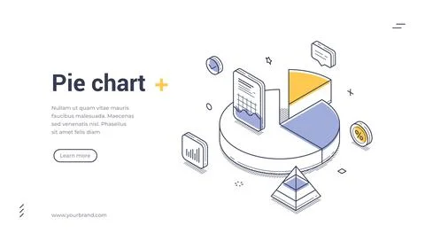 Isometric pie chart banner template for data visualization. Vector illustrati Illustrazione stock