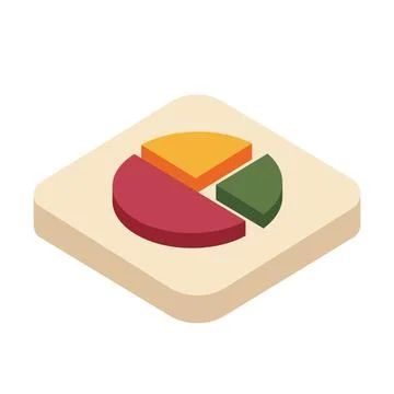 Isometric Pie Chart Icon with Three Segments for Data Analysis on white bac.. Ilustração Stock