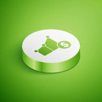 Isometric Pie chart infographic and dollar symbol icon isolated on green back Stock Illustration