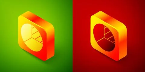 Isometric Pie chart infographic icon isolated on green and red background Stock Illustration