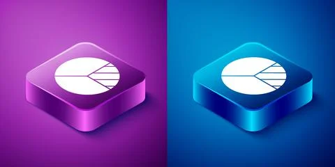 Isometric Pie chart infographic icon isolated on blue and purple background Stock Illustration