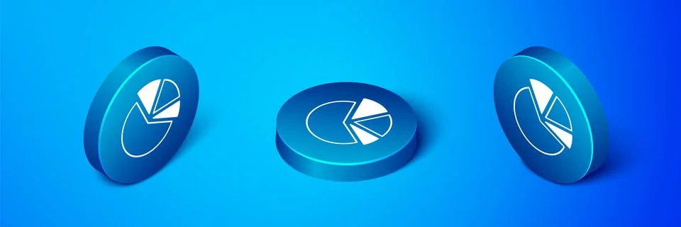 Isometric Pie chart infographic icon isolated on blue background. Diagram c.. Stock Illustration