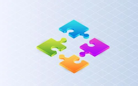 Isometric pieces of puzzle on white background. Teamwork business concept Stock Illustration