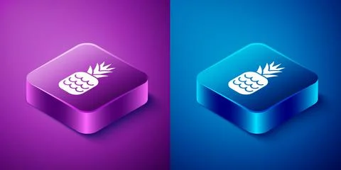 Isometric Pineapple tropical fruit icon isolated on blue and purple background Stock Illustration