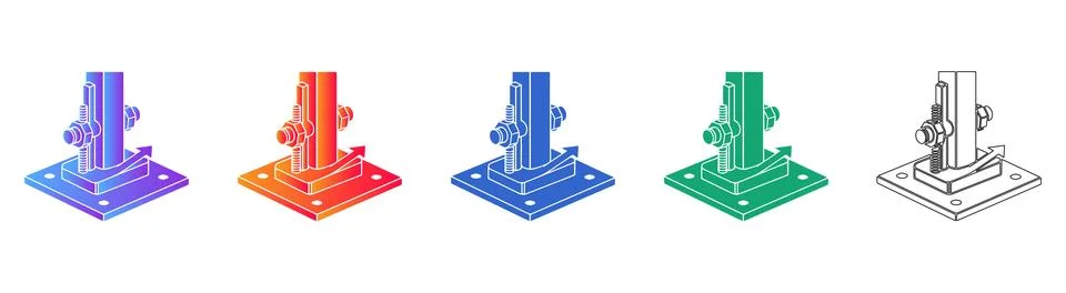 Isometric Pipe Mounting Vector Icon Set Stock Illustration