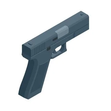 Isometric pistol isolated on white background. Weapon symbol. Gun with Stock Illustration