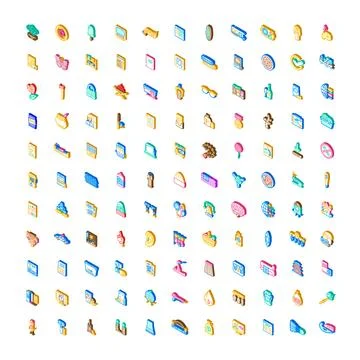 Isometric pixel art icons set vector collection Stock-Illustration