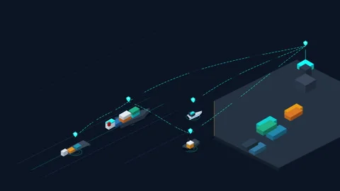 Isometric pixel art shipping animation with cargo ships and containers Stock Footage 346549327