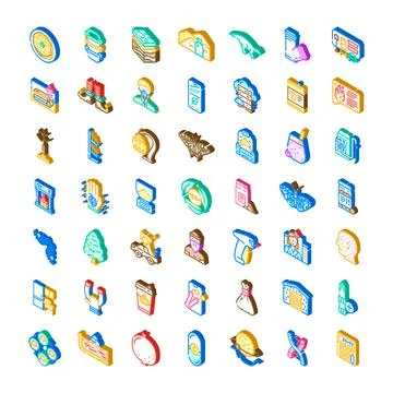 Isometric pixel icons collection representing diverse objects Stock Illustration