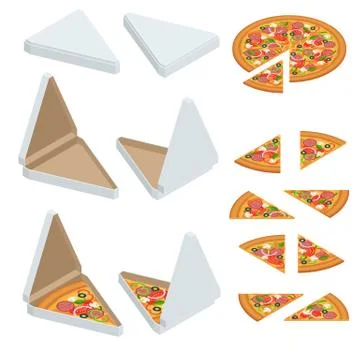 Isometric Pizza Triangle Box Slice. Slice of fresh Italian classic Pizza Stock Illustration