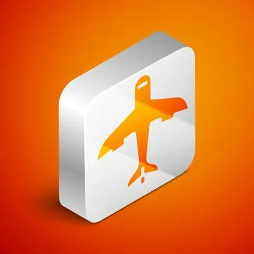 Isometric Plane icon isolated on orange background. Flying airplane icon Stock Illustration