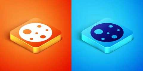 Isometric Planet Mars icon isolated on orange and blue background. Vector Stock Illustration