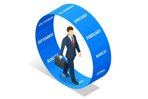 Isometric Planning schedule and calendar concept. Infographic year circle Stock Illustration