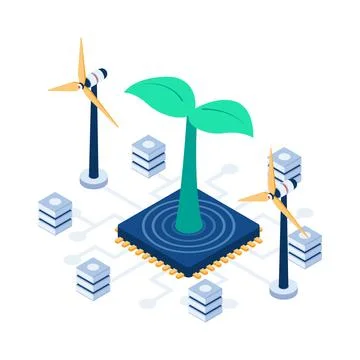 Isometric Plant Growth on Computer Microchip Stock Illustration