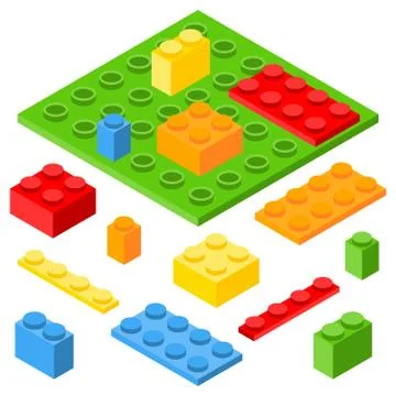 Isometric plastic constructor blocks and bricks. 3D vector set Stock Illustration