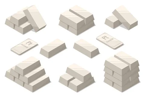 Isometric Platinum bars on white background. Investing Banking business Stock Illustration