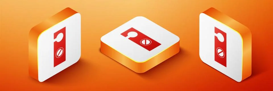 Isometric Please do not disturb icon isolated on orange background. Hotel Door Stock Illustration