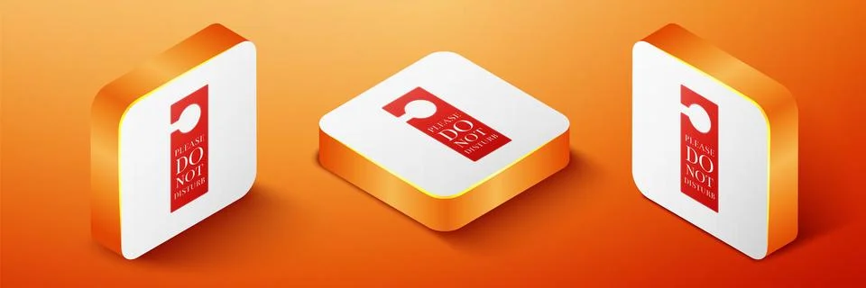 Isometric Please do not disturb icon isolated on orange background. Hotel Door Stock Illustration