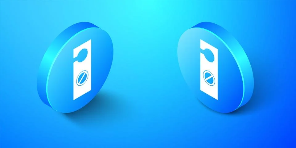 Isometric Please do not disturb icon isolated on blue background. Hotel Door 库存插图