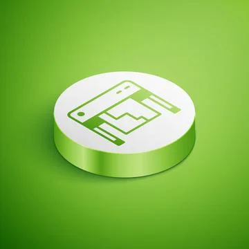 Isometric Plotter icon isolated on green background. Large format multifunction Illustrazione stock