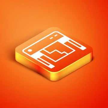 Isometric Plotter icon isolated on orange background. Large format multifunct Stock Illustration