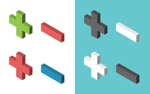 Isometric plus, minus set Stock Illustration