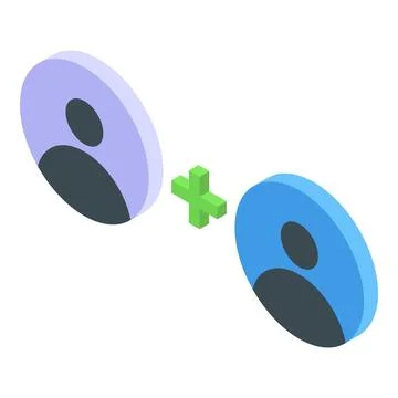 Isometric plus sign adding two user icons Illustrazione stock