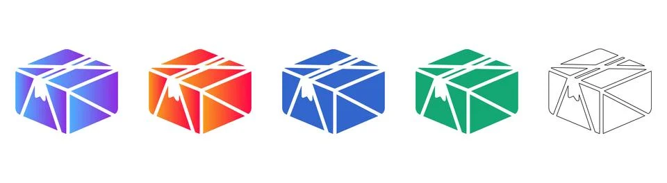 Isometric Polygonal Package Box with Cursor Icon Set Stock-Illustration