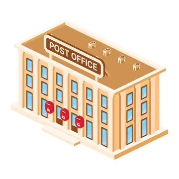 Isometric Post Office Building Isolated on White Background. Illustration