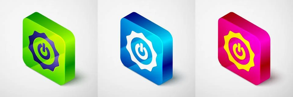 Isometric Power button icon isolated on grey background. Start sign. Square 스톡 일러스트