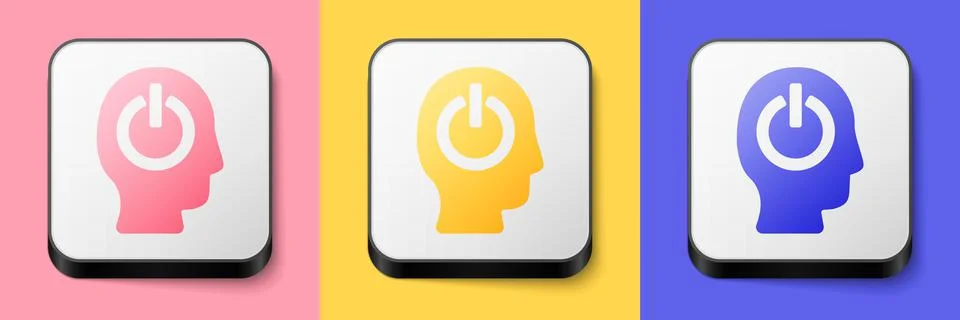 Isometric Power button icon isolated on pink, yellow and blue background. Sta Ilustração Stock