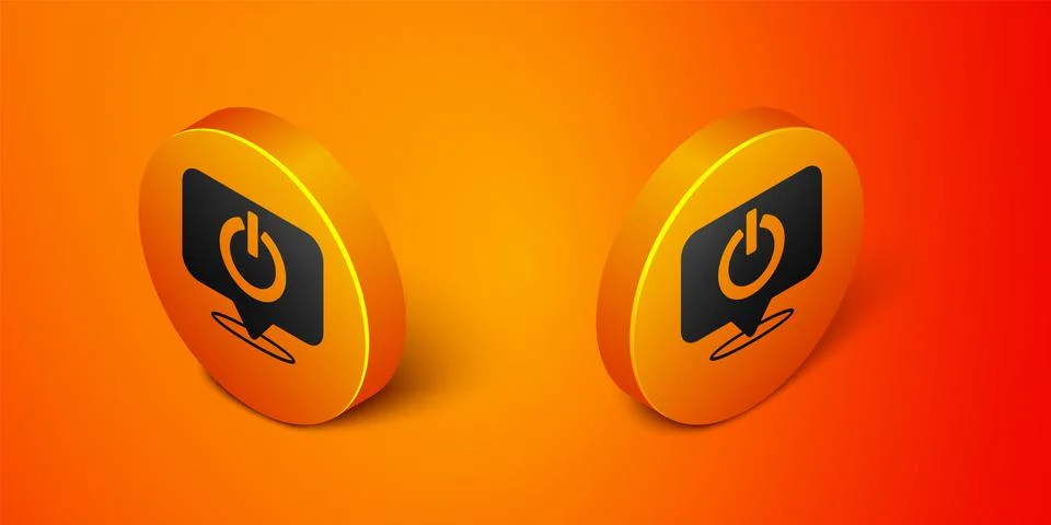 Isometric Power button icon isolated on orange background. Start sign. Orange Stock Illustration