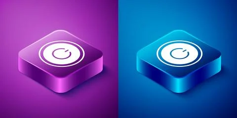 Isometric Power button icon isolated on blue and purple background. Start s.. Stock Illustration