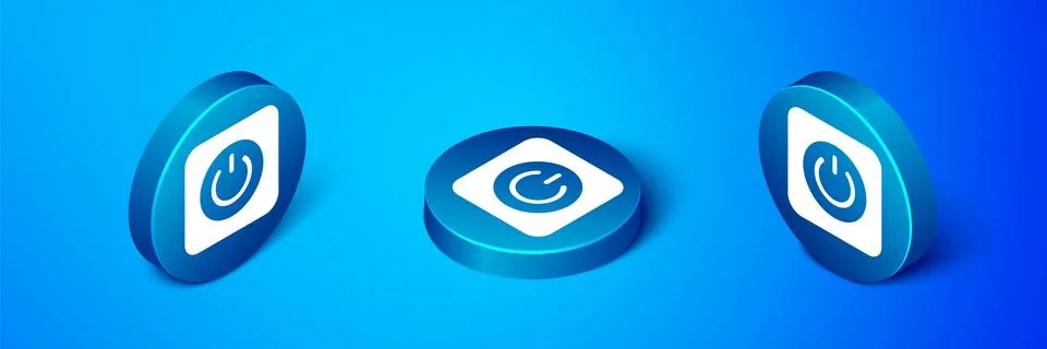 Isometric Power button icon isolated on blue background. Start sign. Blue c.. Illustrazione stock