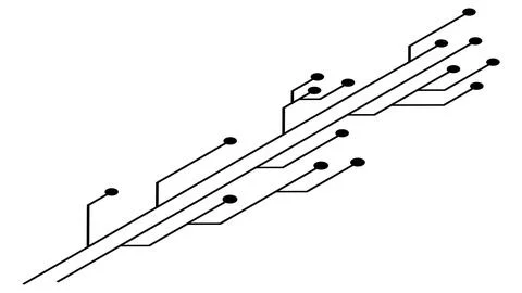 Isometric printed circuit board PCB tracks isolated on white background. Stock Illustration